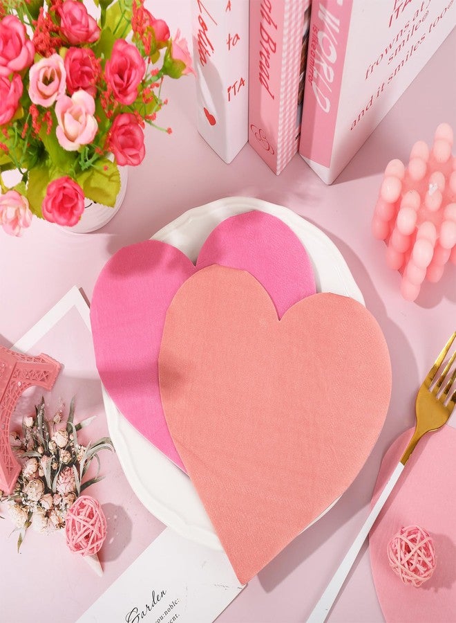 JarThenaAMCS مناديل ورقية على شكل قلب من JarThenaAMCS، ١٠٠ قطعة، لعيد الحب، ٥ ألوان وردية، مناديل غداء، مناديل عشاء للاستخدام مرة واحدة على شكل قلب، مثالية لحفلات الذكرى السنوية - Image 3